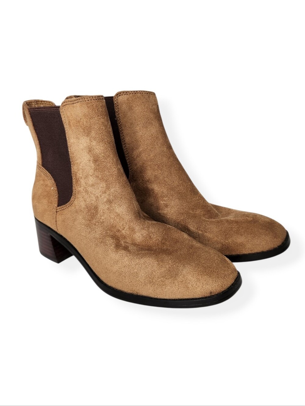 J. Crew Factory Brown Pull On Chelsea Boots Vegan Suede Block Heel Size 7